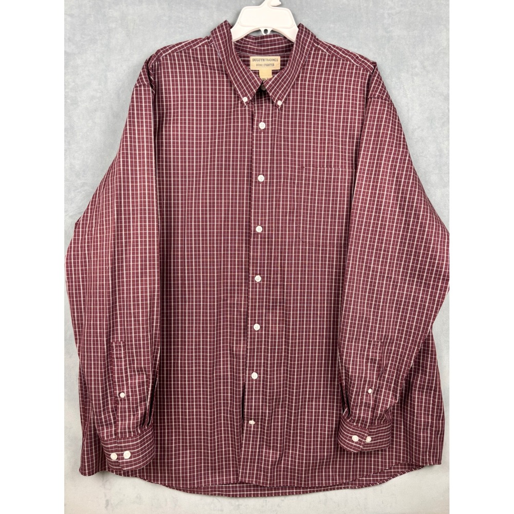 Duluth Trading Co WrinkleFighter Shirt Mens 3XL Tall Burgundy Plaid Button Down